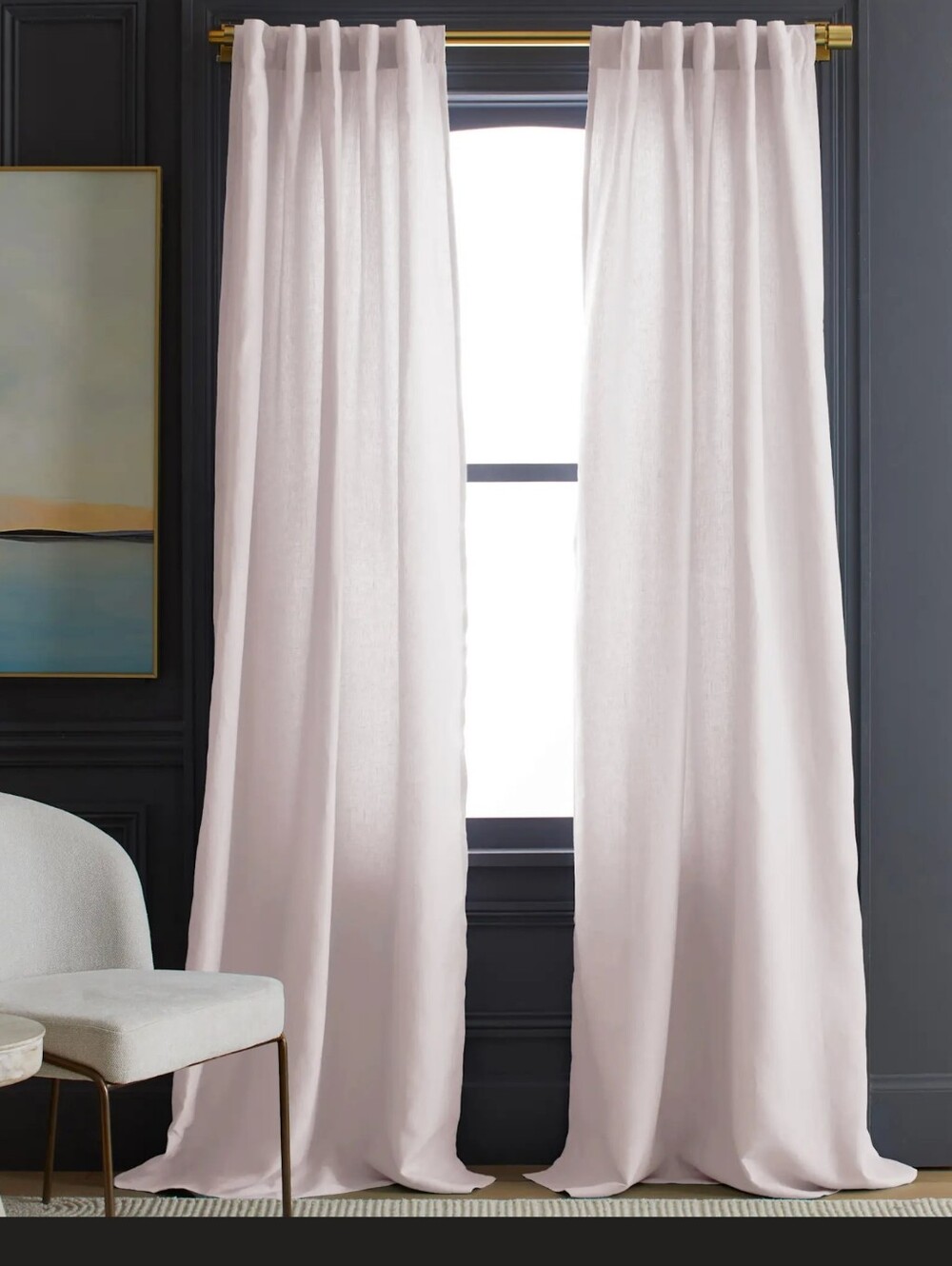 QUINCE 2 Panels 48x96 European Linen Light Filtering Sheer Curtains
